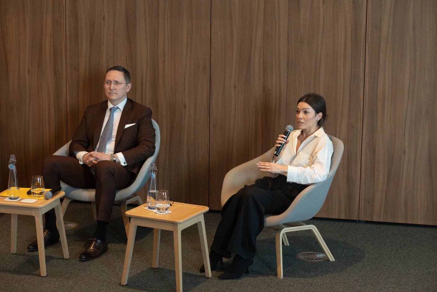 Oliver Hoor (Atoz) and Macide Candan (Elvinger Hoss Prussen) at the transfer pricing event organised by the Luxembourg Private Equity & Venture Capital Association (LPEA) at Arendt in Kirchberg on 3 May 2023. Photo: Matic Zorman / Maison Moderne