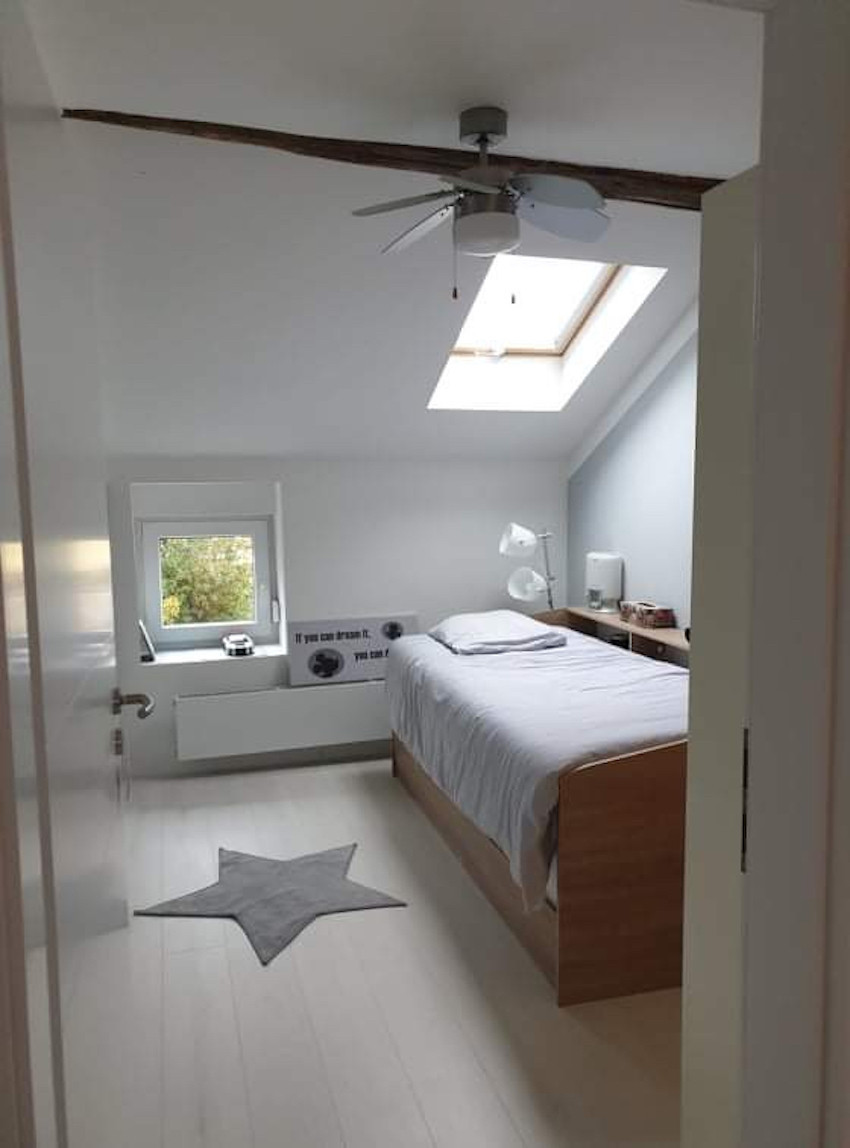 The top floor of the Dudelange townhouse following renovation work, which included the installation of Velux windows. Photo provided by the homeowner