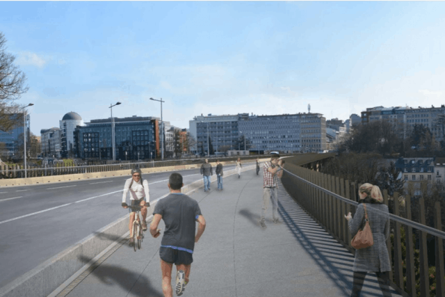 Les travaux sur le pont Al Bréck, qui mène de l’avenue de la Gare au plateau du St-Esprit, se termineront en 2020. (Illustration: Christian Bauer & Associés Architectes)