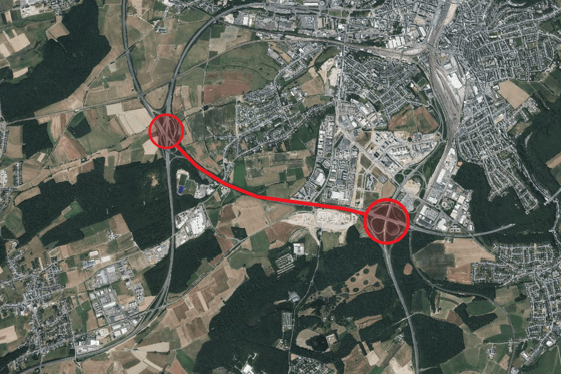 Les travaux se dérouleront sur l’autoroute A6, entre la croix de Cessange et la croix de Gasperich. (Photo: Capture d’écran/Geoportail.lu)