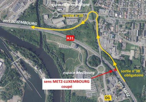 La déviation n°1 entrainera un passage obligatoire par la sortie n°38. (Visuel: DIR Est)