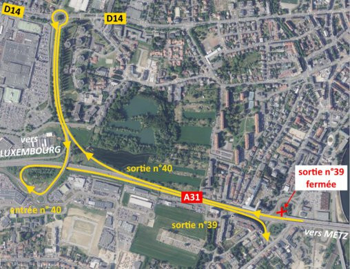 Comme la précédente, la déviation n°3 entrainera un basculement de la circulation du sens Metz vers Luxembourg, sur le sens Luxembourg vers Metz. (Visuel: DIR Est)