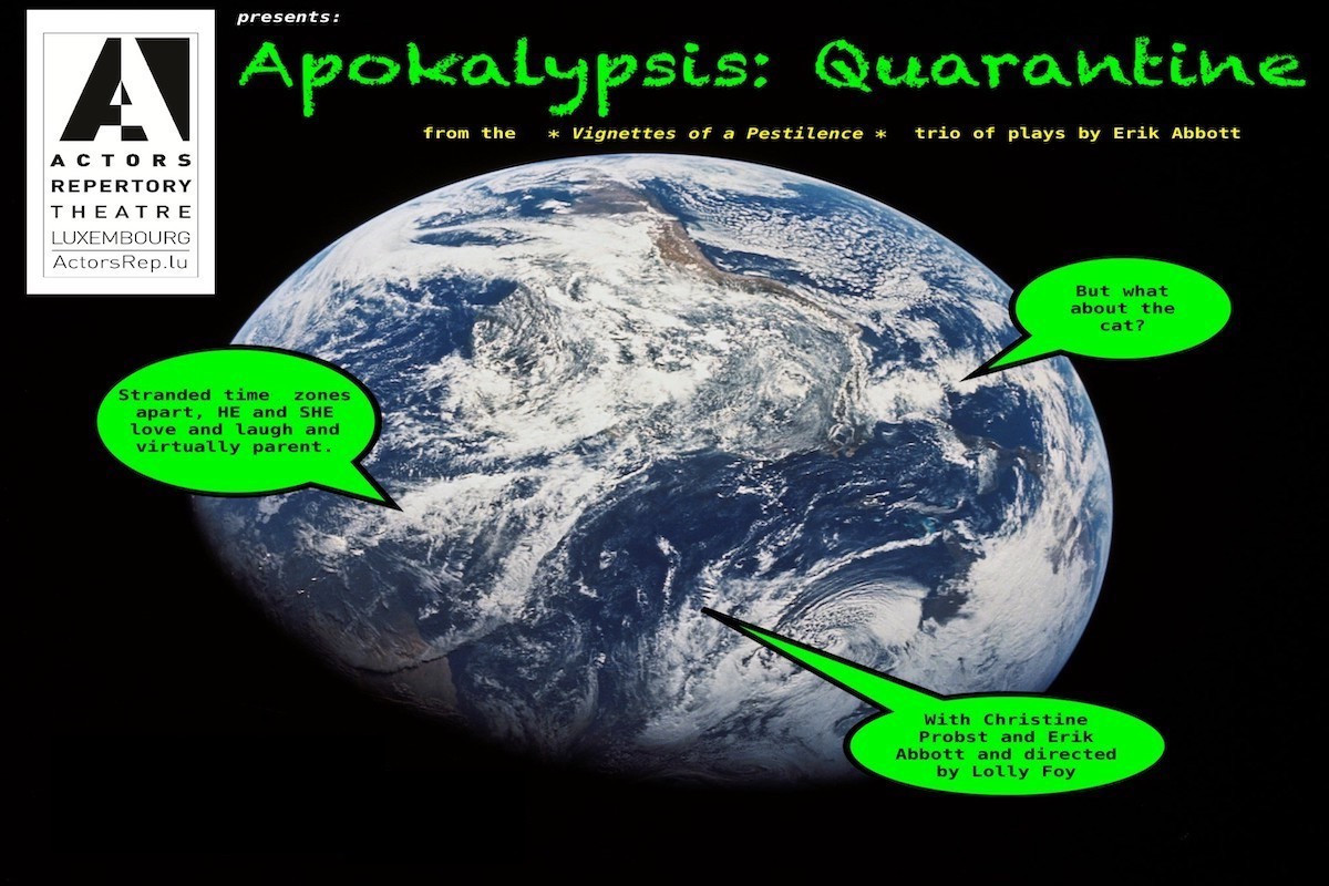 In  “Apokalypsis: Quarantine”  we follow the characters-- He and She-- a married couple separated by grounded flights Photo:  Actors Rep