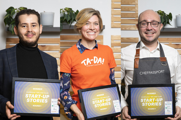Zied Tayeb (MyelinH), Michelle Glorieux (Ta-Da!) et Matteo Ressa (ChefPassport).  (Photo: Simon Verjus/Maison Moderne)
