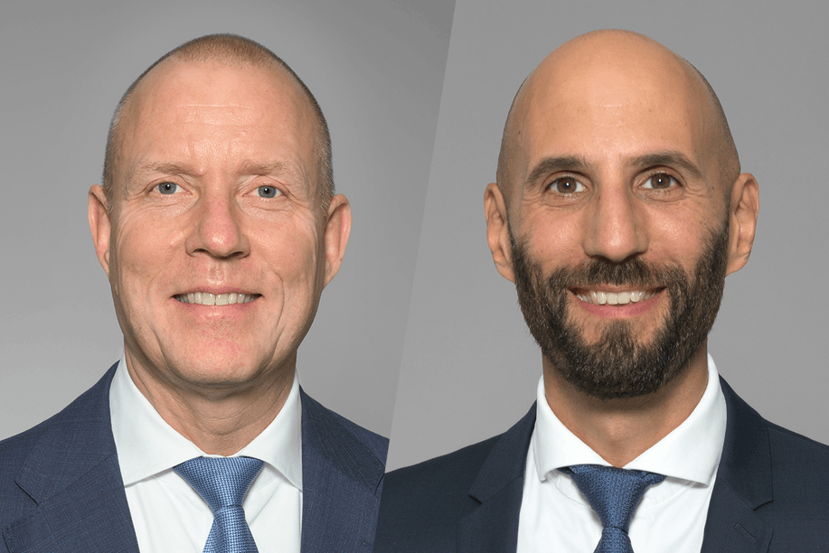 Lombard Odier’s global chief investment officer Michael Strobaek (left) and chief economist Samy Chaar (right) discuss the implications of Donald Trump returning to the US presidency, including expected higher economic activity and inflation in the US amidst rising geopolitical and trade uncertainty, in a webinar on Wednesday 6 November 2024. Photos: Lombard Odier; Montage: Maison Moderne