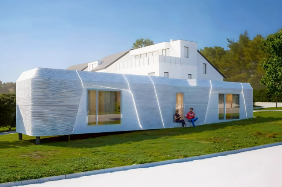 On a small piece of land that was difficult to occupy was built a 54 square metre house, 3D printed and sustainable. Photo: Coral 3D Concrete Printing