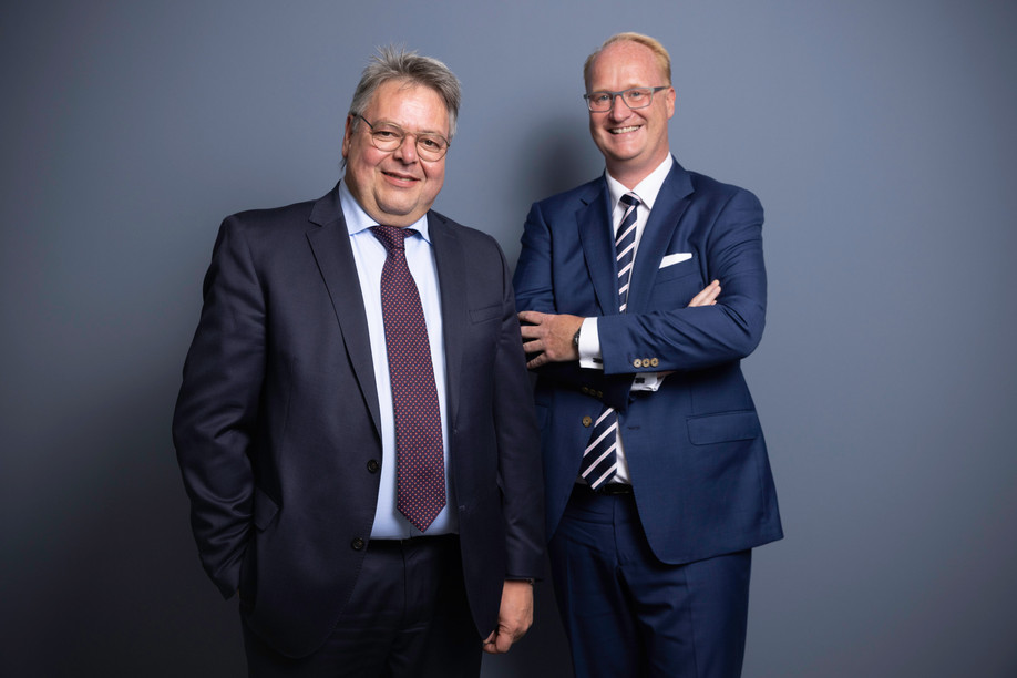 Patrick Casters, CEO of Union Bancaire Privée in Luxembourg, and Johny Bisgaard, his deputy CEO, talk about UBP’s European strategy in the grand duchy. Photo: Guy Wolff / Maison Moderne