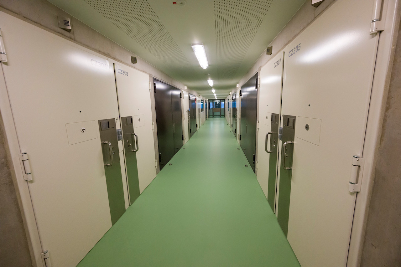 View of the corridor from which the cells are accessed. Photo: SIP/Jean-Christophe Verhaegen