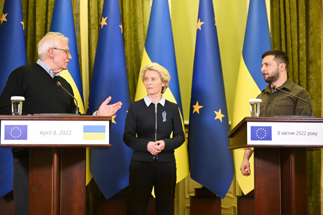 European Comission president Ursula von der Leyen, and high representative Josep Borrell Fontelles visited Ukraine on 8 April and met with Ukrainian president Volodymyr Zelenskyy in show of support following Russia's military invasion. Photo: Christophe Licoppe , Council of the EU