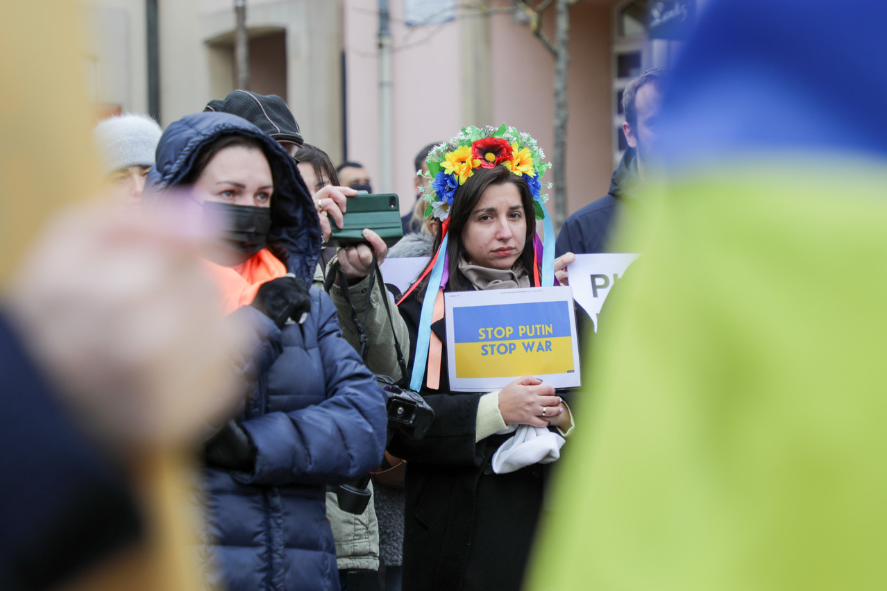 Wearing a flower wreath, which is part of Ukrainian national attire, residents have spoken out against the attacks on Ukraine.  Luc Deflorenne