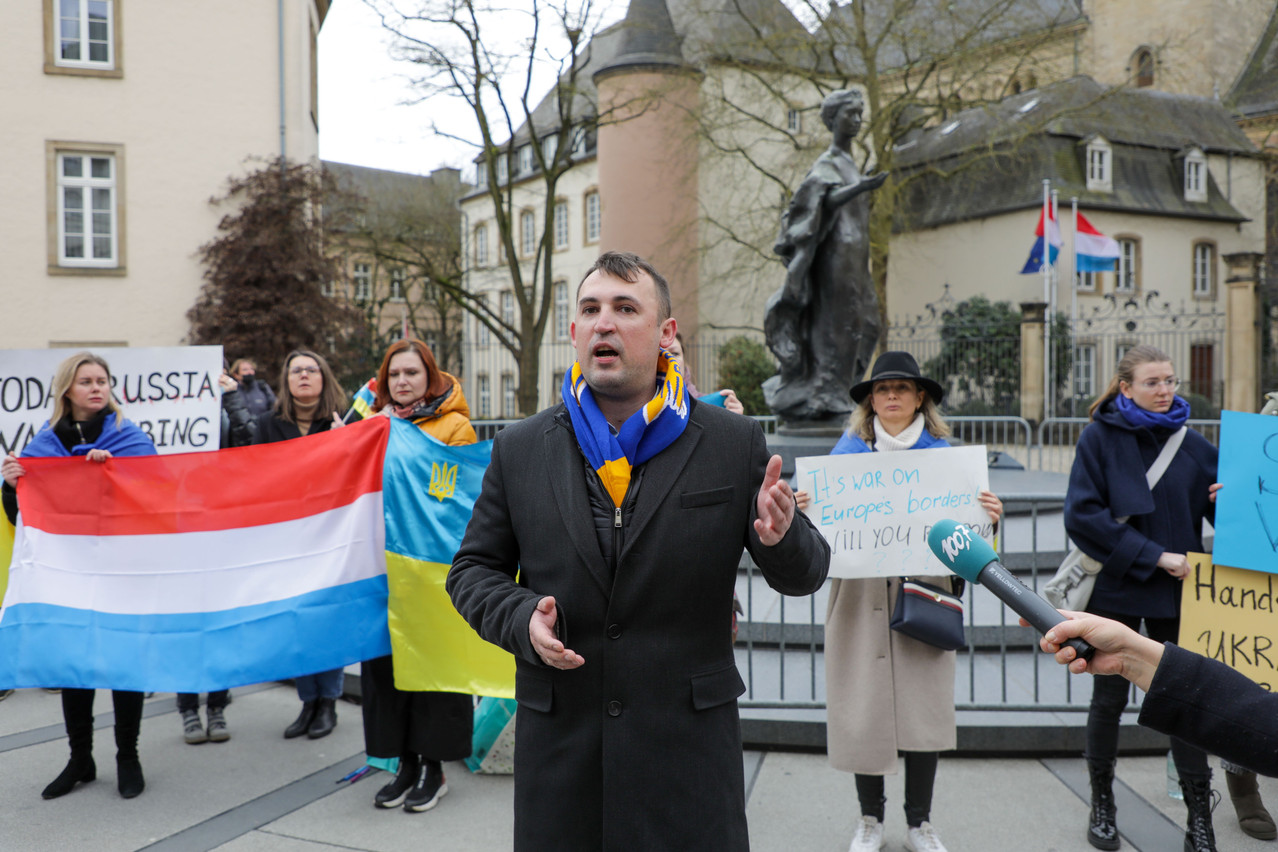 Nicolas Zharov at the protest on Thursday. Photo: Luc Deflorenne