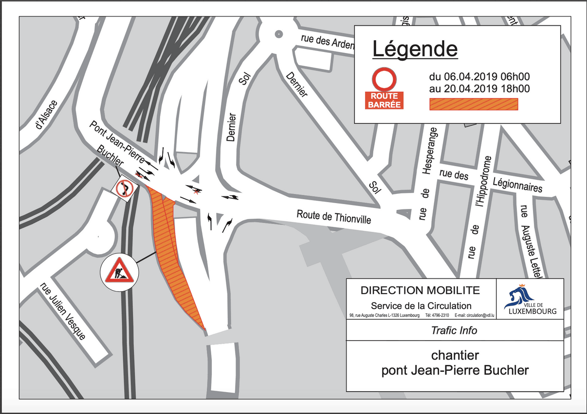 Signalisation mise en place durant la fermeture de la bretelle. (Photo: Ville de Luxembourg)