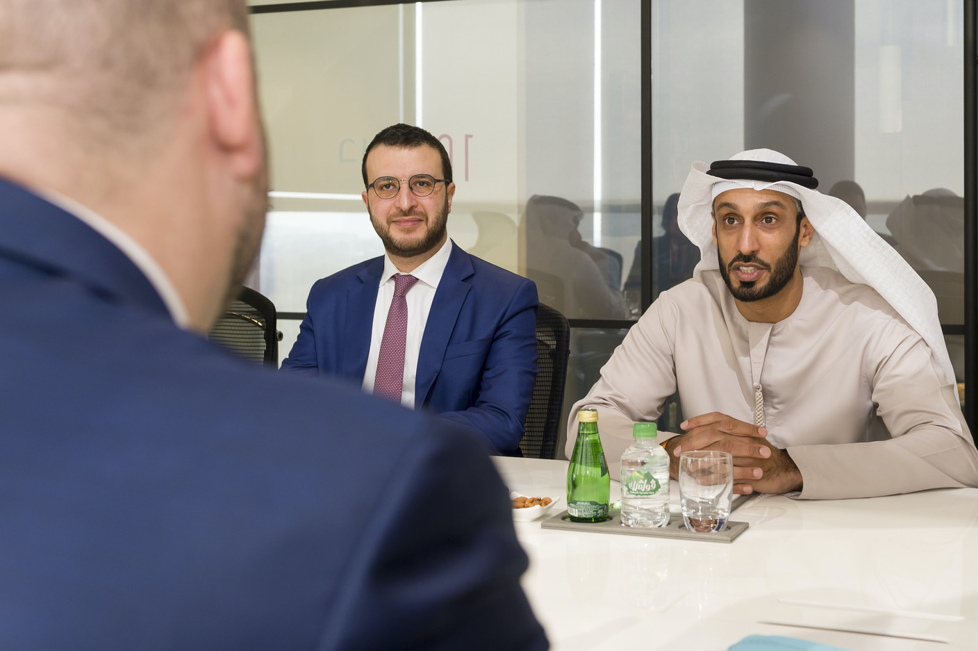 Étienne Schneider, vice-Premier ministre, ministre de l’Économie, ministre de la Santé, Adil El Yacoubi, chief strategy officer de la Dubai Future Foundation, et Khalfan Belhoul, CEO de la Dubai Future Foundation. (Photo: © SIP / Jean-Christophe Verhaegen, tous droits réservés)