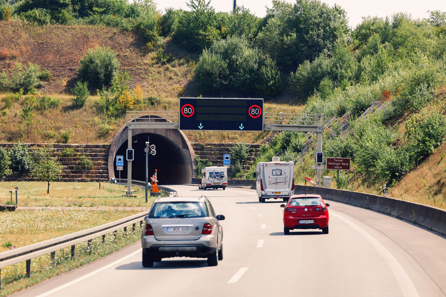 2 August 2019, Luxembourg: Cars traffic entering the tunnel at the highway Copyright (c) 2019 frantic00/Shutterstock.  No use without permission.