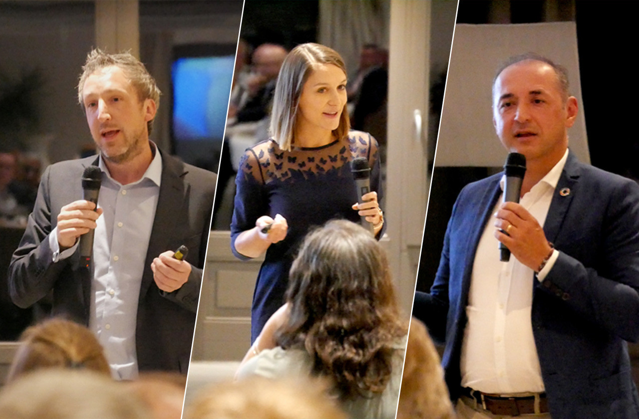 Jany Gofflot, Laure Bertrand (Ludilingua) et Stéphane Barzellino (Shime) ont présenté et défendu les atouts de leur entreprise face au jury du quatrième concours Upgrade. (Photo: Concours Upgrade)
