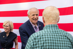 Ambassador Barrett and his wife, Kris, greeting arrivals. Photo: Romain Gamba/Maison Moderne
