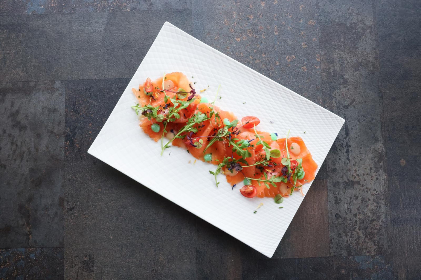 The chef's 48-hour gravlax salmon with yuzu gel, lemongrass, ginger vinaigrette and Sichuan cream Marie Russillo (Maison Moderne)