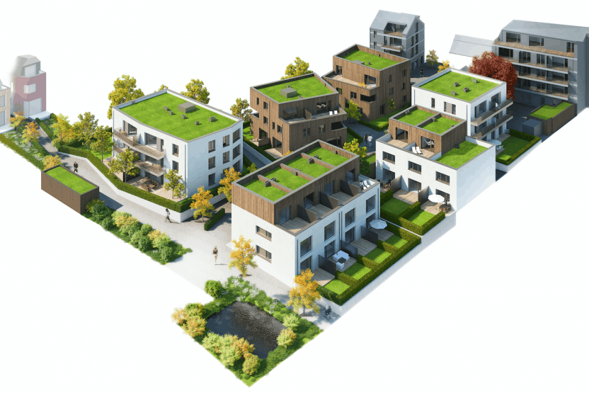 Le Verger Ermesinde est un projet de logements abordables et conçu sans voiture. (Illustration: Fabeck Architectes)
