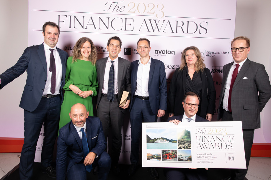 Petra Besson-Fencikova, Alexandre Cegarra, Frédéric Surdon, Etienne Demoulin, Laurent Marochini and Emanuele Maiocchi (Société Générale) at the 2023 Finance Awards, which took place on Tuesday 21 November 2023 at Casino 2000 in Mondorf. Maiocchi was also the lucky attendee who won a week-long cruise as part of a raffle. Photo: Eva Krins and Marie Russillo/Maison Moderne