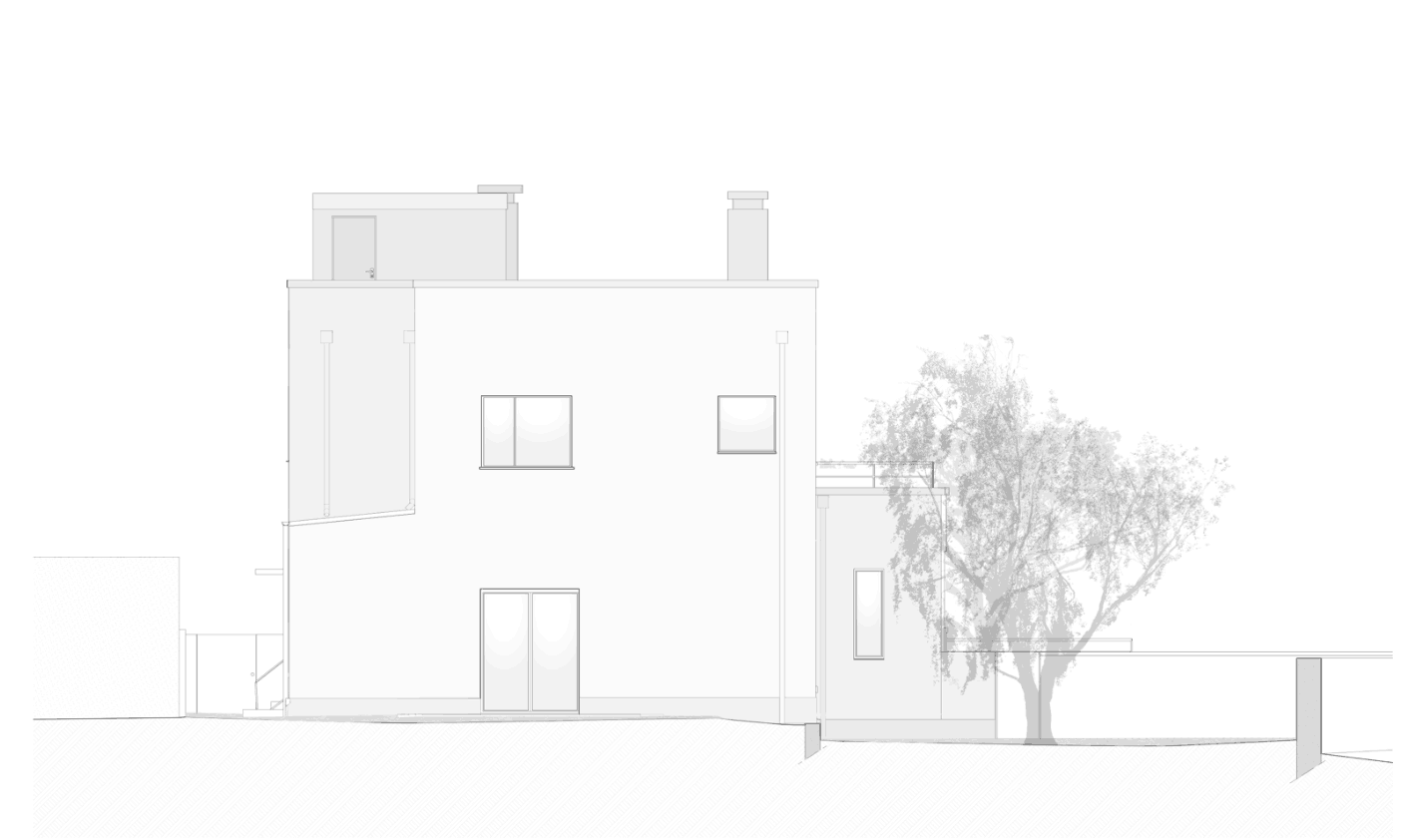 Situation projetée de la façade gauche  (Illustration : Diane Heirend architecture & urbanisme)