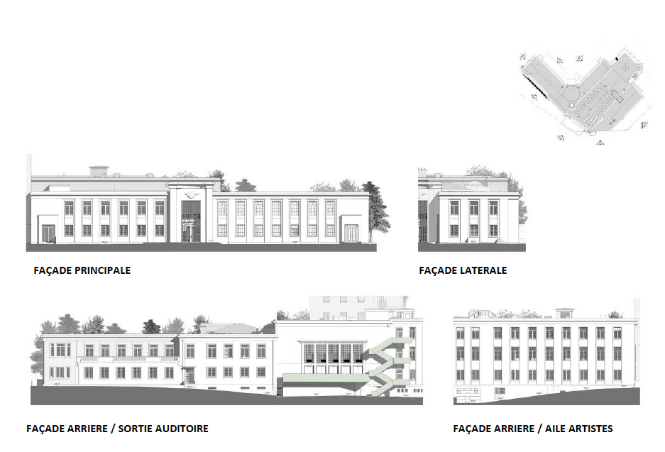 View of the facades of the different wings. Illustration: Jim Clemes Associates