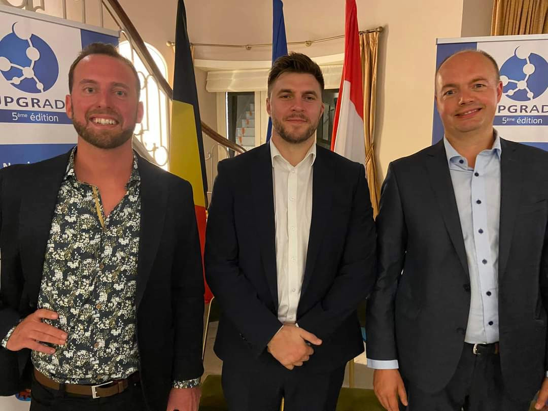 Le trio des entreprises finalistes composé de Bertrand Marot (BeLodge), Matthieu Bracchetti (Virtual Rangers) et Jean-Philippe Aubry (BAC). (Photo: Bernard Lambaux/Rotary)