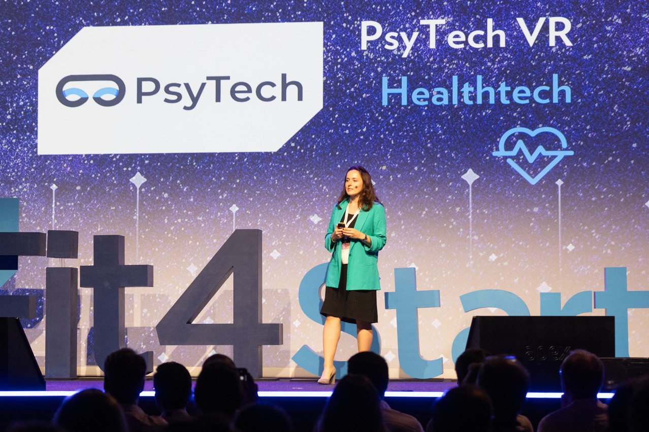 Alina Vorontsova on stage at Luxinnovation's 14th Fit4Start event, 26 June 2024. Photo: Eva Krins/Marie Russillo