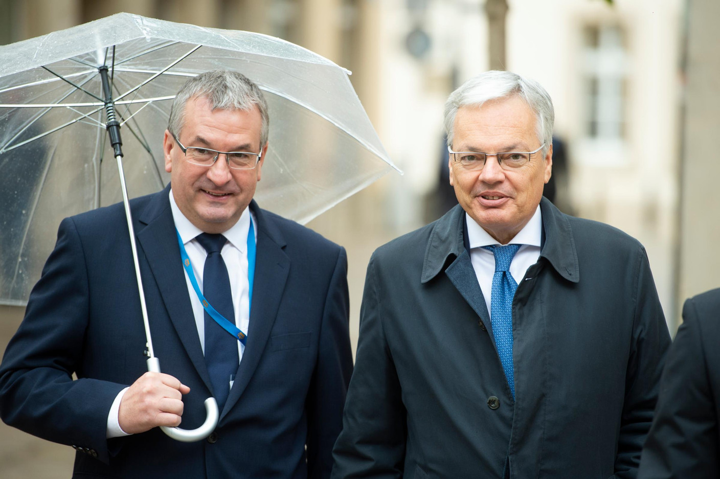 Pierre-Yves Jeholet (ministre-président de la Fédération Wallonie-Bruxelles) et Didier Reynders (vice-Premier ministre de Belgique) (Photo: Anthony Dehez)