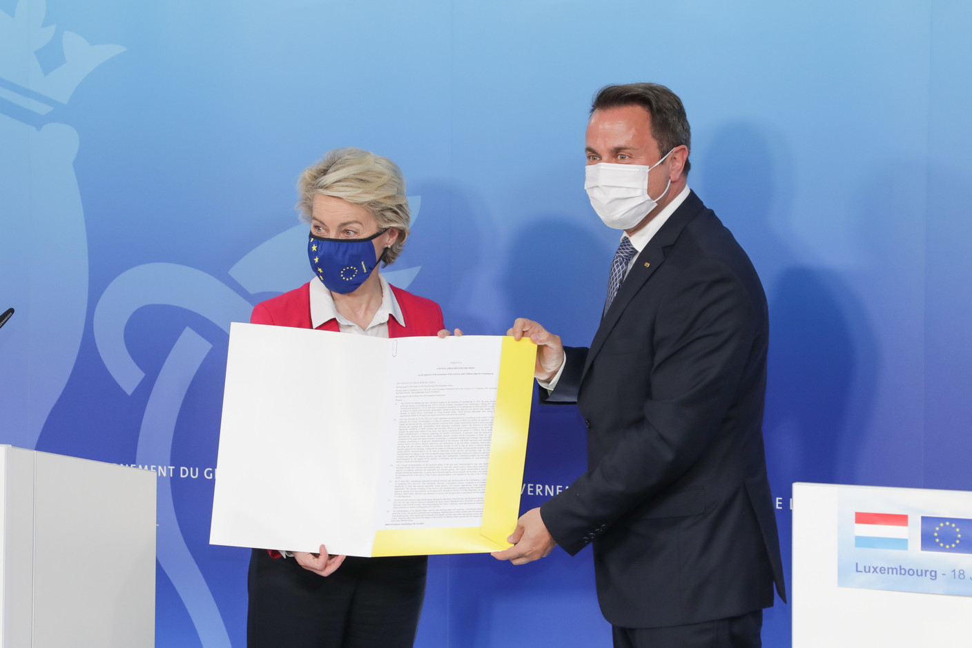 Ursula von der Leyen a officiellement transmis au Luxembourg l’accord européen pour son PRR. (Photo: SIP/Luc Deflorenne)
