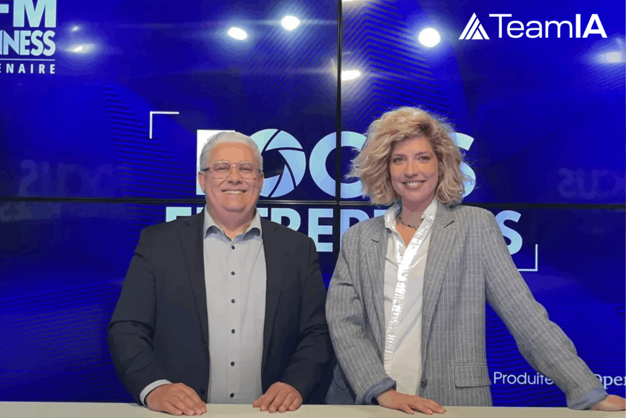 Christian Michel, CEO de TeamIA, sur le plateau de BFM Business pour expliquer comment l’intelligence artificielle spécialisée transforme les métiers des entreprises. (Photo: TeamIA/BFM Business)
