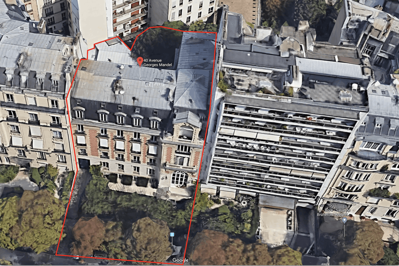 Le 40 avenue Georges Mandel, d’une valeur estimée à 12 millions d’euros, appartenait à deux sociétés anonymes luxembourgeoises, mises en faillite l’an dernier. (Photo: Google Street View / Montage Paperjam)