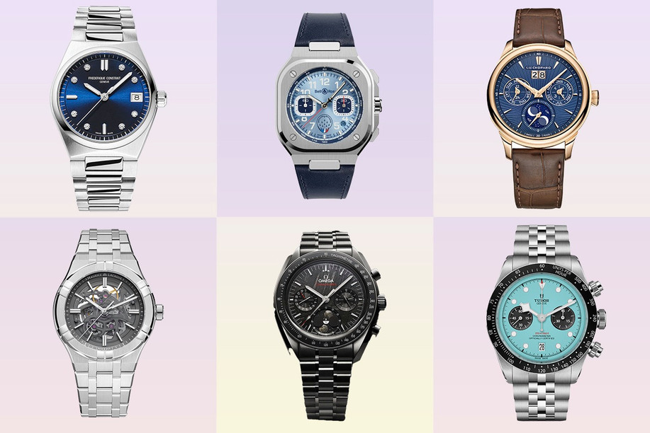 This month’s watch selection features the moon. Photos: Frederique Constant, Tudor, Omega, Bell & Ross, Maurice Lacroix, Chopard. Montage: Maison Moderne