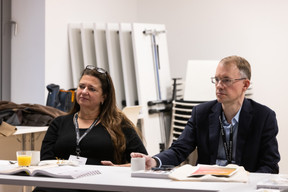 Petra Steinmetz (Lux Real Estate International) and Pascal Schemberger (Schemberger Photographe) at the Paperjam+Delano Business Club’s new members breakfast on Wednesday 10 January 2024. Photo: Eva Krins / Maison Moderne