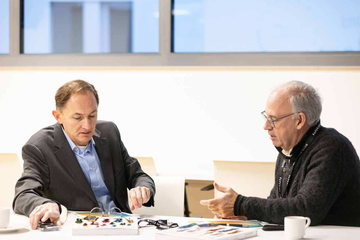 Jean-François Marlière (Marliere & Partners) and Philippe Bostnavaron (Shrink.WE.U) at the Paperjam+Delano Business Club’s new members breakfast on Wednesday 10 January 2024. Photo: Eva Krins / Maison Moderne
