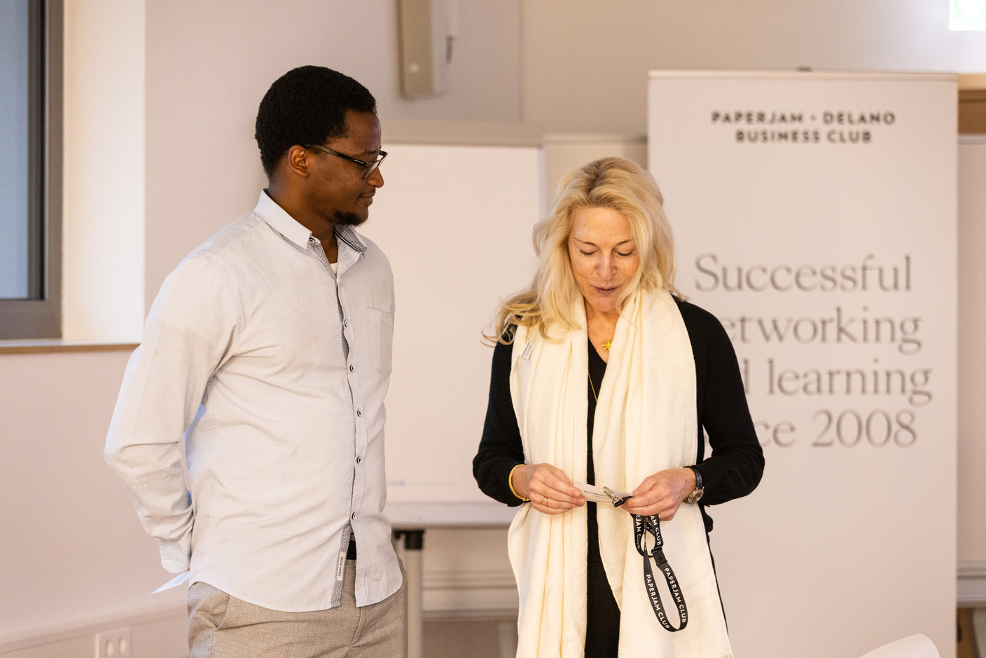 Pachy Koumagoto (Fada Team) and Céline Parayre (Shrink.WE.U) at the Paperjam+Delano Business Club’s new members breakfast on Wednesday 10 January 2024. Photo: Eva Krins / Maison Moderne