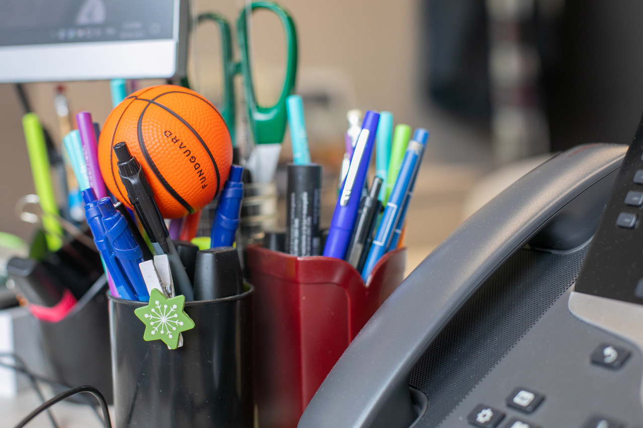 The basketball-shaped stress ball was a gift, says Staedter. Photo: Matic Zorman / Maison Moderne