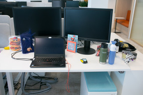Tonya Stoneman’s workspace, seen during a visit by Delano in June 2022. Stoneman is a content manager at Nordea Asset Management, in Neudorf-Weimershof. Photo: Matic Zorman