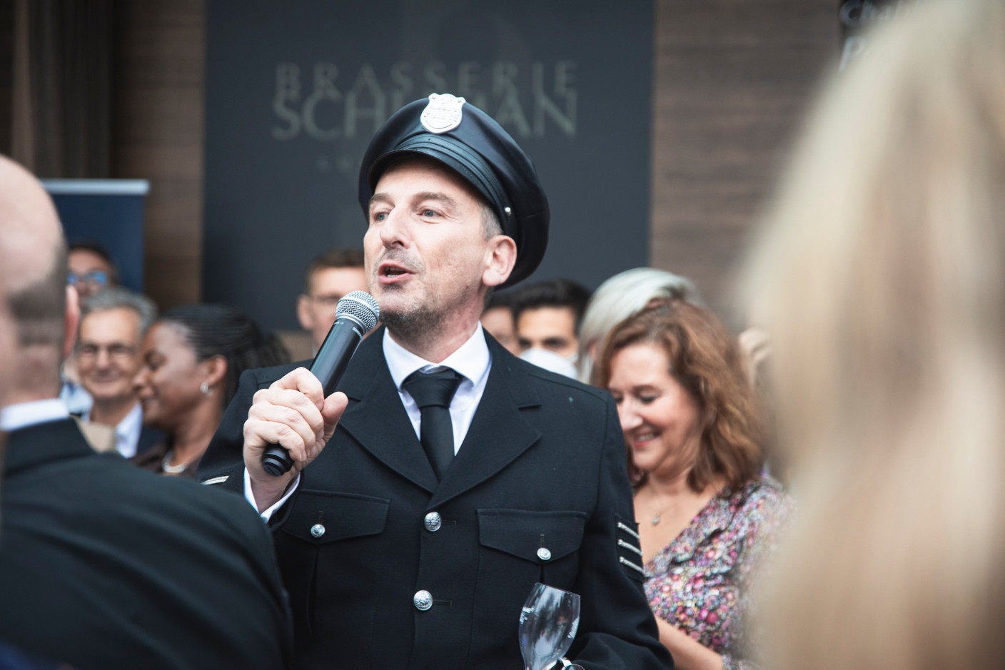 2021: Jim Kent speaks during Delano’s 10th anniversary celebration, where guests dressed up as the job they wanted when they were 10 years old, at the Brasserie Schuman. Maison Moderne archives
