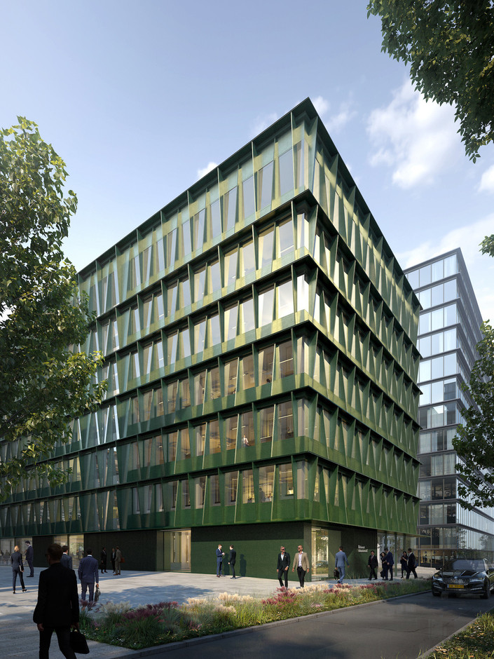 The Emerald, de l’architecte Andrew Phillips, se distingue par sa façade de couleur verte. (Illustration: Grossfeld PAP)