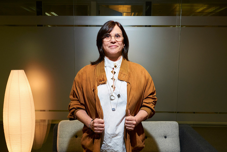Corinne Lozé, CEO of Orange Luxembourg, loves her suede jacket. Photo: Andrés Lejona/Maison Moderne