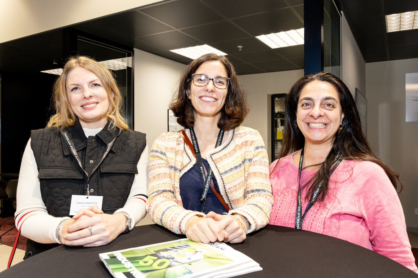 Catherine Warnotte (Sedna Capital), Ines Calderon and Juliana Lanel Mion (Intelsat) during the ‘Let’s Taste: Wow’ event at the Mini dealership in Cloche d’Or on Thursday 25 January 2024. Photo: Marie Russillo/Maison Moderne