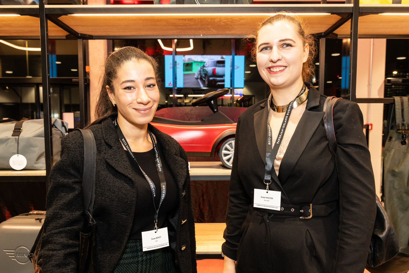 Sonia Zeniti and Emilie Walter (E2M) during the ‘Let’s Taste: Wow’ event at the Mini dealership in Cloche d’Or on Thursday 25 January 2024. Photo: Marie Russillo/Maison Moderne