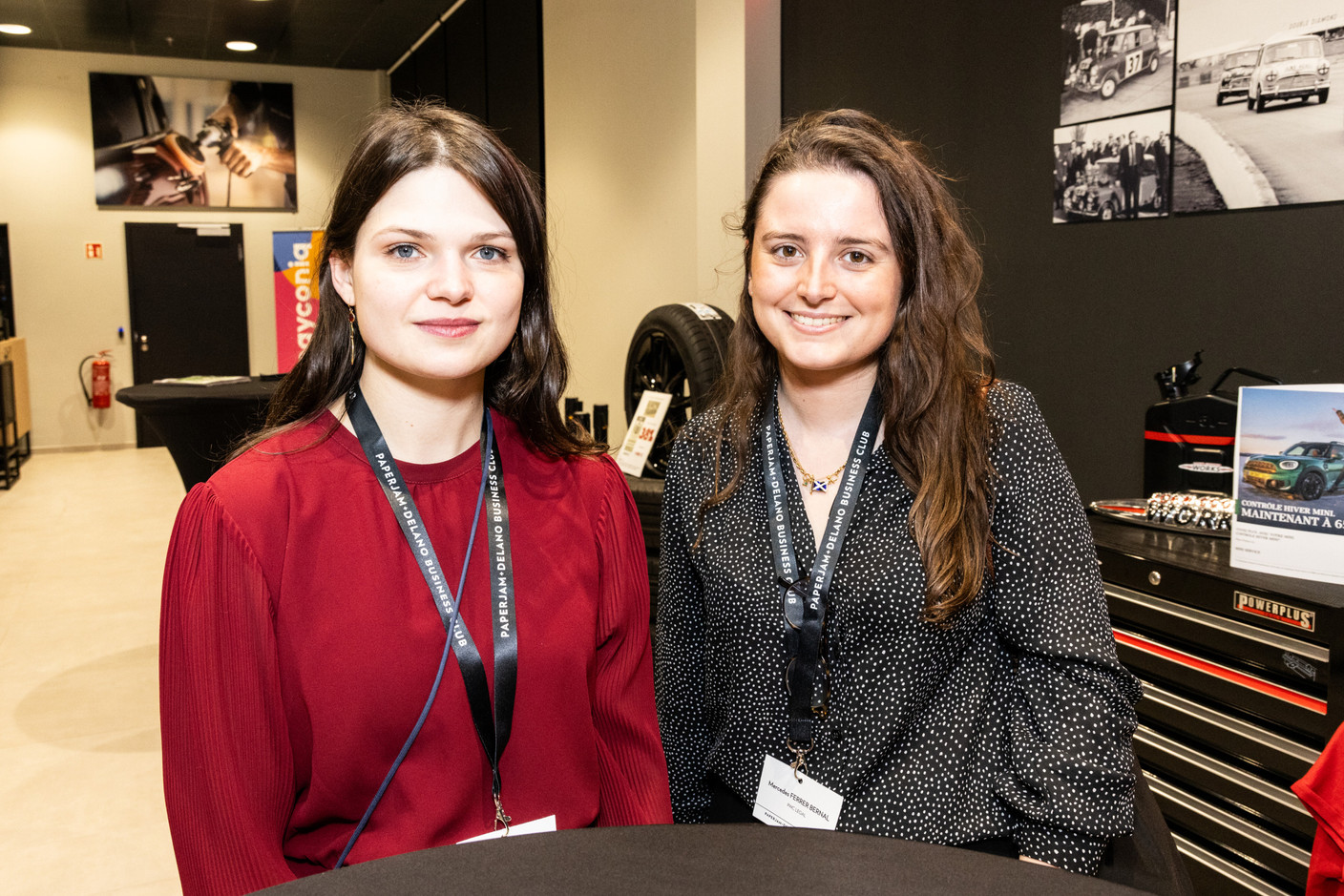 Joy Peynet and Mercedes Ferrer Bernal (PWC) during the ‘Let’s Taste: Wow’ event at the Mini dealership in Cloche d’Or on Thursday 25 January 2024. Photo: Marie Russillo/Maison Moderne