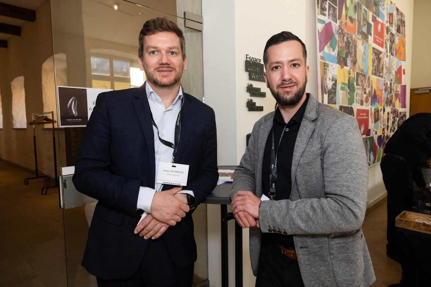 Amaury De Seroux (Fondamentals) and Romain Mohimont (LuxNetwork) at the Paperjam Club’s workshop day held at Neimënster Abbey, 8 April 2025. Photo: Eva Krins/Maison Moderne