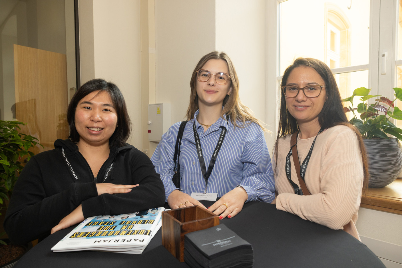 Peihsuan Lee, Natacha Marlair (Dentons) and Irina Chireu at the Paperjam Club’s workshop day held at Neimënster Abbey, 8 April 2025. Photo: Eva Krins/Maison Moderne