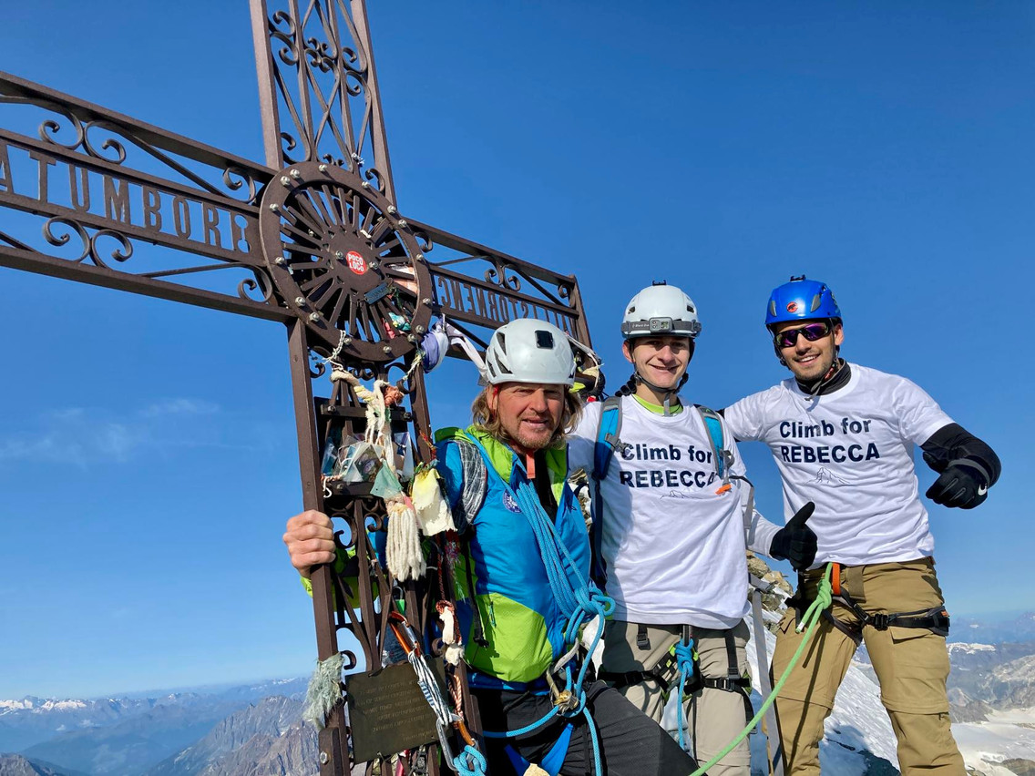 Accompanied by a guide, Daniel (middle) and Matthew (right) undertook the 4,478m climb to the top of Matterhorn at age 18 to raise awareness for bone cancer. Photos: Daniel Lichy