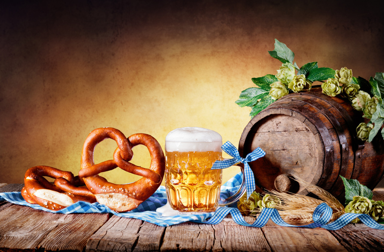  Beer mug with pretzel and Bavarian decoration  Romolo Tavani/Shutterstock. 