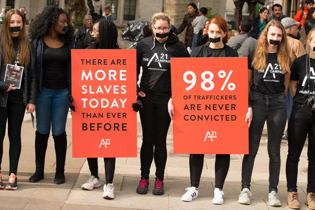  The A21 Campaign protest rally In central London, a global event to raise awareness & funds, for the fight against human trafficking and slavery.  John Gomez/Shutterstock. 