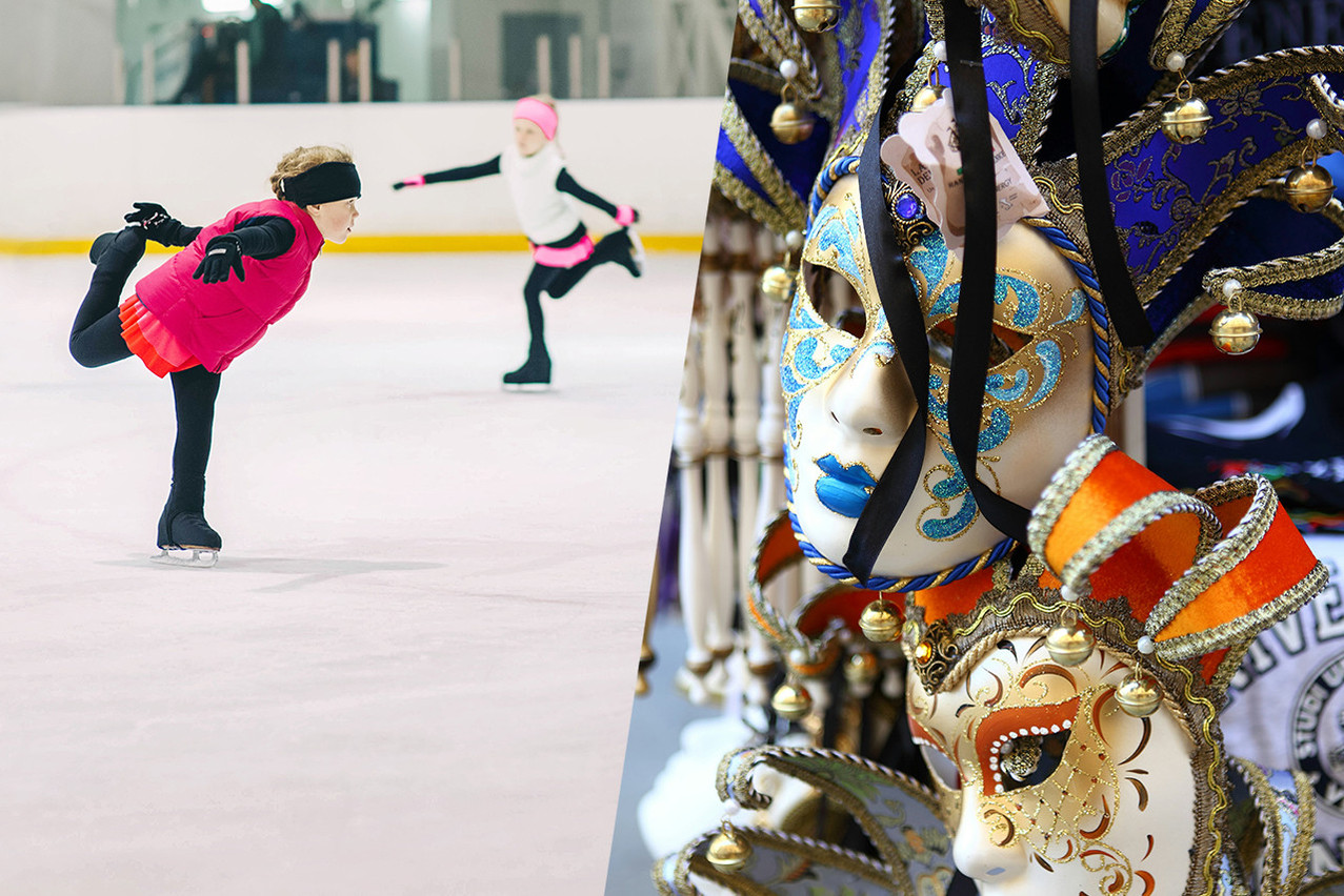 Looking for a family-friendly way to celebrate carnival? The Kockelscheuer ice rink is organising a special celebration on 10 February 2024. Photos: Shutterstock; Nacho Díaz Latorre/Unsplash. Montage: Maison Moderne